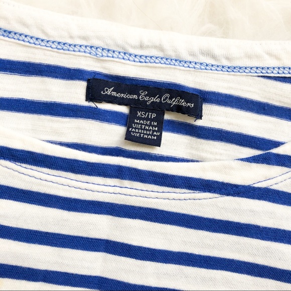 American Eagle Blue, Pink & White Horizontal Striped Tee.  Boatneck - Picture 4 of 4